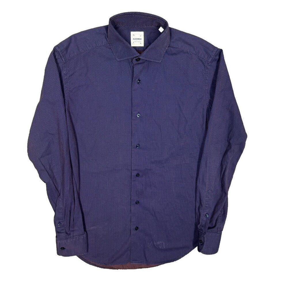 Alex Ingh Dress Shirt Made in Italy Polka Dot Blue Cotton Long Sleeve 15 Small